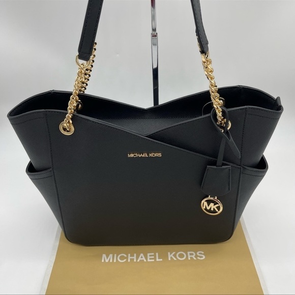 Michael Kors Large X Chain Shoulder Tote Bag Rich Black Leather - Picture 7 of 10